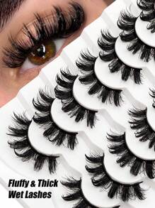 Asiteo 7 Pairs Cartoon Style Moist Eyelashes, Suitable For Cosplay, Fluffy & Thick, Faux Mink Doll Lashes - 尖尾漫畫款 - 查看 1