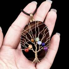 1pc Natural Agate Stone Life Of Tree Pendant Necklace Rough Wire Winding Pendant Sweater Chain Jewelry Women's For Necklace