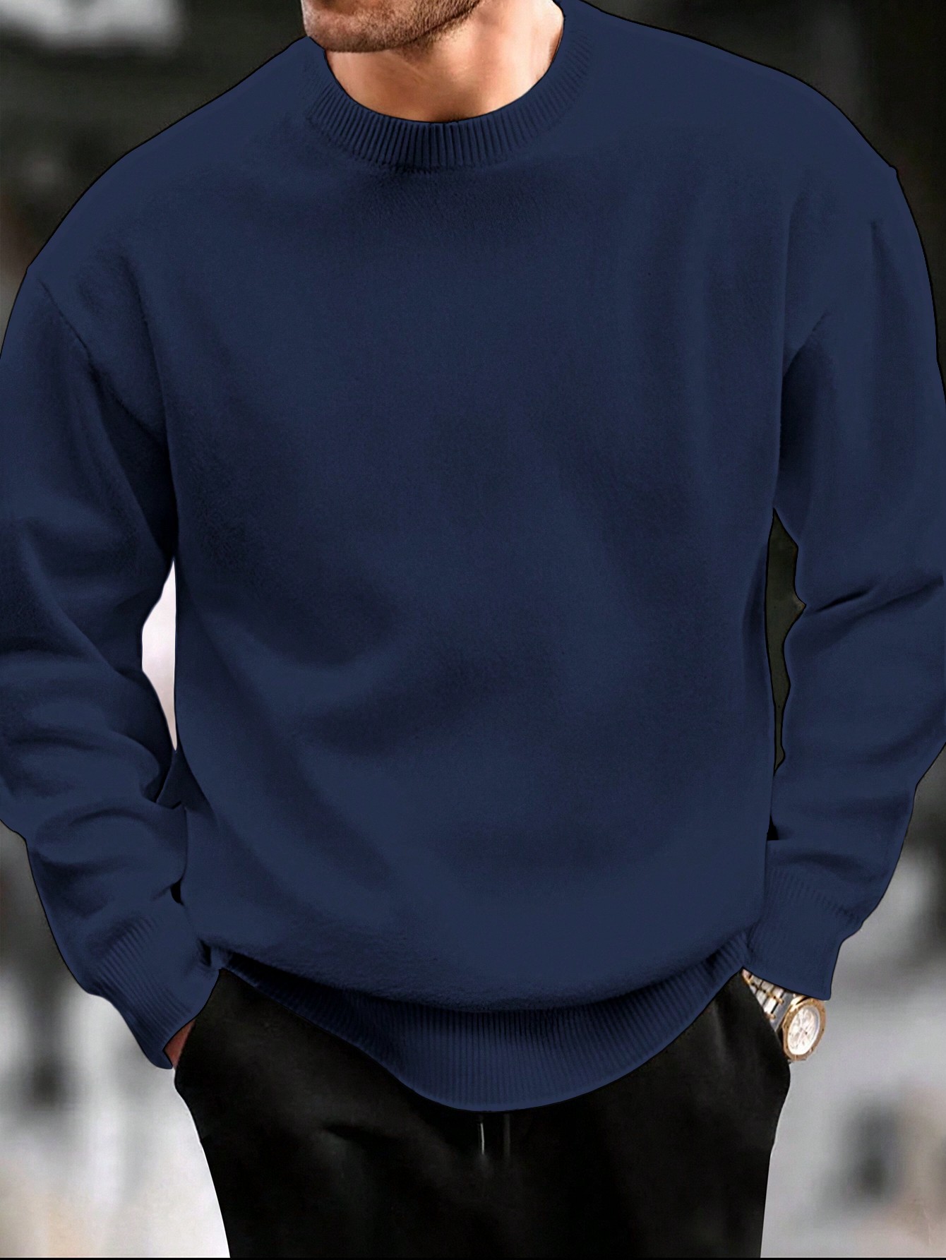 Men's Casual Daily Solid Color Drop Shoulder Sweater, Autumn/Winter
