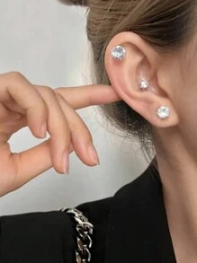 Sparkling Crystal Stud Earrings With Magnetic Closure - Hypoallergenic And Easy To Wear - 4/5/6/7/8 Mm Size, Unisex - Stylish Fake Gauges Jewelry For Daily Charm, Holiday Gift, Valentine's Day Gift,Mom,Mother,Mother's Day,Gift - Round - View 3