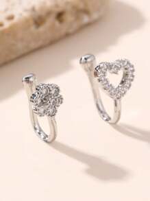 NAIZHU 1 Pair Unique Asymmetric Rhinestone Decor Heart Flower Moon Crown Non-Piercing U-Shaped Nose Clip