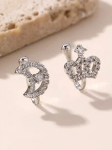 NAIZHU 1 Pair Unique Asymmetric Rhinestone Decor Heart Flower Moon Crown Non-Piercing U-Shaped Nose Clip