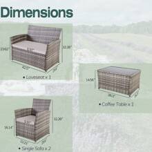 Four -Piece Courtyard Set, With Cushions And Coffee Tables, Outdoor Leisure Dialogue Sofa Combinations, Suitable For Gardens, Terraces, Etc., Home Or Commercial Places - 灰色 - 查看 5