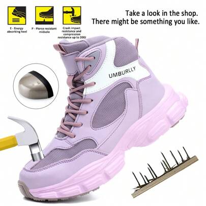 1 Pair Fashion Steel Toe Shoes For Women Wear-Resistant Vandal-Proof And Puncture-Resistant Safety Sneakers Comfortable Lightweight Work Trainer ,Dual Use For Work And Life,Houseware,Construction Site,Gardening