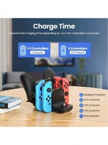 Charging Dock Compatible With Switch, 6 In 1 Charging Dock Compatible With Switch Controller With LED Indicator, 4 And 2 Type-C Charging Cable Support Switch Pro Controller NS Joycon. - Black - View 8