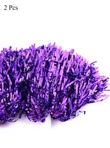 Juego de 2 piezas de pompones de pom-pom de color metálico brillante con 2 agujeros y mango para animadoras, accesorios para partidos, clubes, baile y eventos deportivos de equipo - Morado - Ver 9