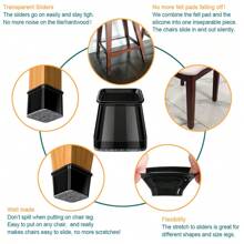 16pcs Chair Leg Floor Protectors Premium Clear/Black For Hardwood Floors - Polished Metal Finish, Durable Furniture Feet Covers With Felt Pads & Rubber Caps, 4 Sizes Available