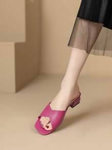 Women's Square Toe Chunky Heels Sandals, Fashion Pink High Heel Sandals For Summer