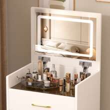 3 In 1 Vanity Desk With Open Top Mirror,Small Make Up Vanity Set With Visible Glass Desktop,Compact Makeup Vanity With 3 Drawers,Dressing Table For Bedroom - 白色 - 查看 10