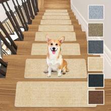 7/15pcs 19*45cm Rectangular Non-Slip Stair Treads, Plain, Self-Adhesive Anti-Slip Stair Mats, Suitable For Wooden Steps - 22x70cm Indoor Peel And Stick Carpet, Durable Stair Pads, Suitable For Elderly, Pets And Families, Relieve Foot Pressure - Multicolor - View 2