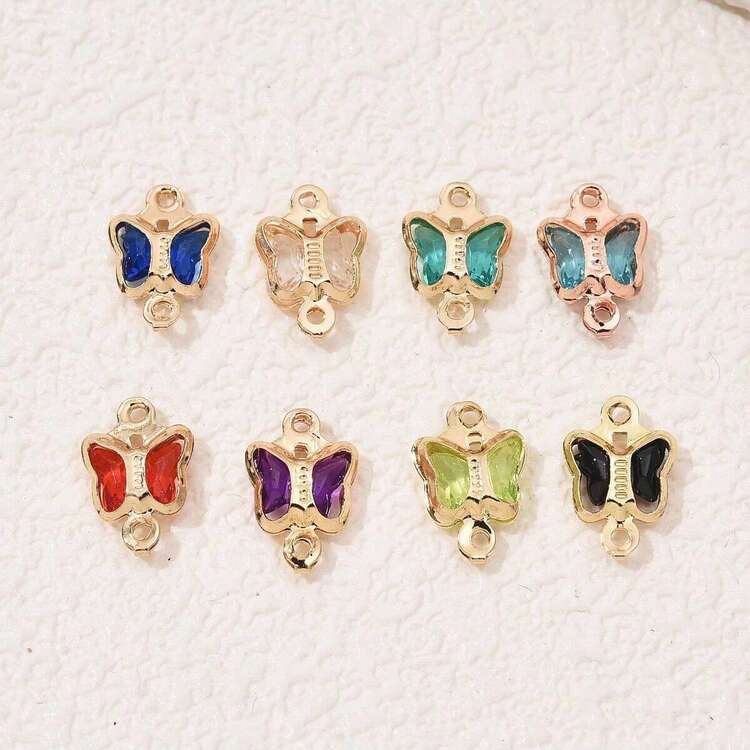 10 chiếc mặt dây chuyền hình bướm vàng đính pha lê, viền đồng, có móc đôi để làm khuyên tai, vòng cổ, vòng tay. - Nhiều màu - Xem 8