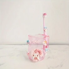 ( Sanrio) 2pcs Cute Cartoon KT Cat And Pudding Dog Toothbrush Holder Combination Set - PP Material, Suitable For Men And Women, Toothbrush Holder And Mouthwash Cup, Comes With Toothbrush And DIY Stickers Home Bathroom Decor Fall Decor Back To School
