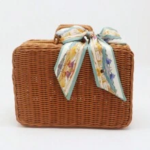 Woven Handheld Cosmetic Organizer Box & Wedding Gift Basket & Souvenir Box & Wicker Storage Basket - Brown - View 2