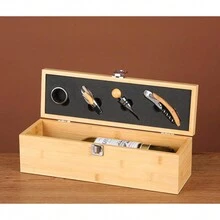 一套竹木盒组合式开瓶器礼盒，高级葡萄酒开瓶器套装，葡萄酒配件工具套装，棋盘造型开瓶器礼盒，圣诞礼物 - 彩色 - 查看 5