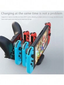 Charging Dock Compatible With Switch, 6 In 1 Charging Dock Compatible With Switch Controller With LED Indicator, 4 And 2 Type-C Charging Cable Support Switch Pro Controller NS Joycon. - Black - View 9