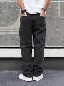 Men's Elastic Drawstring Washed Distressed Black Jeans - Black - View 3