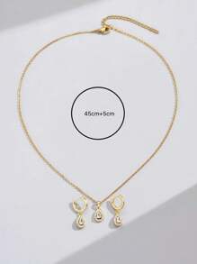3pcs/set Cubic Zirconia Water-drop Decor Jewelry Set - Yellow Gold - View 3