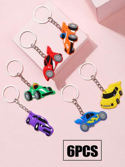 1/6 件套橡胶迷你赛车钥匙扣，适合男孩女孩，时尚酷炫硅胶行李箱装饰挂件，适合送给同学朋友的小礼物挂件