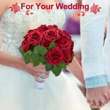 10/30/50/100支象牙色泡沫假玫瑰带茎，适用于DIY婚礼花束、新娘送礼会中心装饰品、派对餐桌装饰、情人节和母亲节（不含纸盒） - 酒紅色 - 查看 9