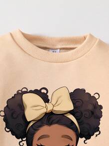 Toddler Cartoon Print Crewneck Sweatshirt And Flared Pants Set - Apricot - View 4