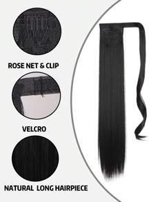 自然黑色馬尾26英寸逼真長款直發假髮馬尾圍裹假髮直發馬尾 - 黑色 - 查看 2