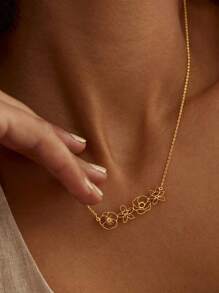 个性化多朵生日花项链，家庭生日花束项链（女士款），可定制1-4朵花吊坠项链，母亲节项链，不锈钢首饰，个性化礼物，生日礼物，旅行礼物，母亲节礼物，复活节配饰礼物，浪漫婚礼配饰礼物，伴娘礼物，女士沙滩配饰 - 金色 - 查看 6