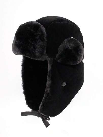 1 件装黑色保暖内衬耳罩帽，厚保暖帽，适合寒冷天气户外活动，男女通用，适合秋冬季