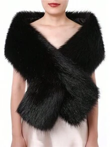 1pc Fur Shawl For Wedding Dress, Bride's Long Cheongsam Scarf In Red, White, Black; 1pc Black Evening Gown Cheongsam Fur Shawl, White Fluffy Thicken Outerwear Shawl For Vintage Autumn/Winter - Multicolor - View 10