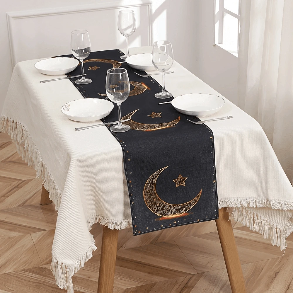 1 件 13 X 71 英寸桌旗，带月亮图案的桌旗，装饰性桌旗 - 彩色 - 查看 1