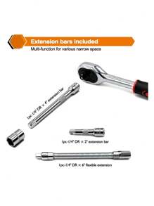 Juego de dados, juego de llaves de vaso de 46 piezas de 1/4" ,Juego de llaves de carraca con juego de llaves de vaso de broca métricas y extensiones para reparación de automóviles y hogar con caja de almacenamiento - Rojo - Ver 6