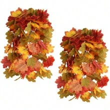 2 piezas de ramas con hojas de arce artificiales, hojas de arce de otoño, hojas de otoño falsas, tallos de hojas de otoño de seda, ramo de otoño artificial para acción de gracias, interior y exterior, hogar y cocina en otoño - Naranja - Ver 1