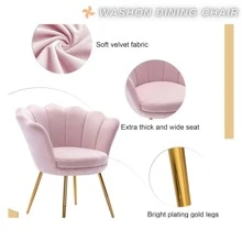 WAHSON OFFICE CHAIRS 1PC Wahson Velvet Armchair Armchair With Gold Legs, Comfortable Bedroom Armchair Relax Chair For Living Room/Bedroom - Màu Hồng baby - Xem 5