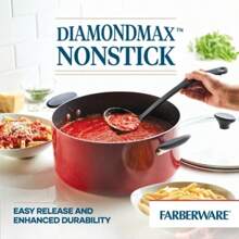 Reliance 10qt Aluminum Nonstick Wide Stock Pot Red: Large Cooking Pot, Glass Lid, Dishwasher & Oven Safe - Red - View 2