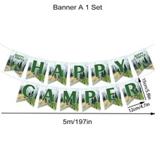 Summer Camping Adventure Theme Tablecloth Camp Party Decorations, Campfire Plastic Rectangular Table Cover, Sage Green Brown Balloon Set, Camping Happy Camper Banner, Camping Theme Happy Camper Banner For Outdoor Yard Campsite Decor And Camping Hiking Atmosphere Creation, Fun House Banner With Campfire Tent Oil Lamp Adventure Camping Birthday Party Decoration, Camping Birthday Party Supplies Picnic Hiking Camp Adventure Party Supplies