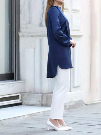 斋月纯色卡夫坦束腰外衣，优雅灯笼袖罩袍，女士，端庄