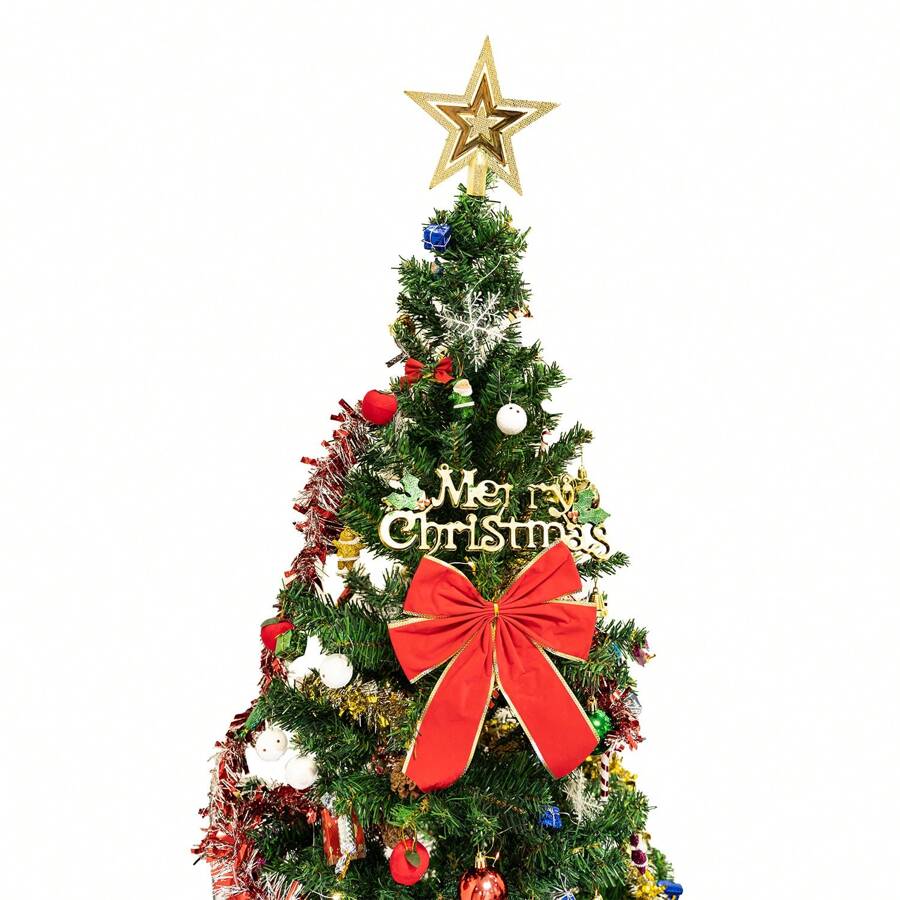 5ft Artificial Christmas Tree With LED Energy-Saving Lights, Including 109 Pendant Tree Skirts And Guardrails - màu xanh lá - Xem 1