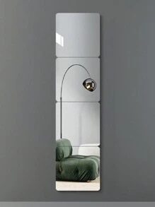 4 件套大号 30 厘米圆角全长亚克力墙贴镜，自粘式，适用于门后、衣柜，无需钻孔，最佳礼物 - 灰色 - 查看 2