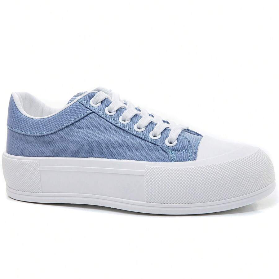 Canvas Sneaker With Chunky Sole And Classic Details - Blue - View 1