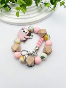 1pc Sloth Silicone Beaded Tassel Keychain, Bag Charm, Keyring, Gift For Friends - Multicolor - View 4