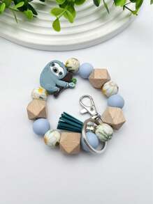 1pc Sloth Silicone Beaded Tassel Keychain, Bag Charm, Keyring, Gift For Friends - Multicolor - View 3
