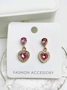 Bông tai thả trái tim đá quý - Màu Hồng baby - Xem 6