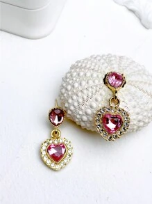 Bông tai thả trái tim đá quý - Màu Hồng baby - Xem 7