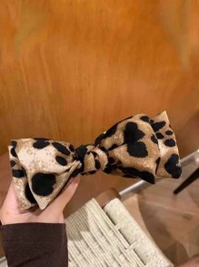 1pc Chic Leopard Print Bow Hair Claw, Large Chic Leopard Print Bow Hair Clip, Elegant Polyester & Spandex Bowknot Hair Clip, - Elegant Retro Double-Layer Big Bow Hair Clip Elegant Bow Ball Head Clip High Ponytail Fixed Clip, Vintage-Inspired Fabric Hair Claw For Ponytails & Updos, Y2K Inspired PVC Knot For Women, Perfect Gift Claw Clips Hair Claws Hair Barrettes