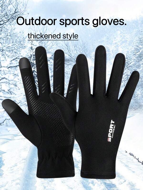 1 par de luvas esportivas quentes e grossas de tamanho uniforme ou ao ar livre, antiderrapantes, compatíveis com tela sensível ao toque, para passeios de inverno, corrida e outras luvas quentes e pretas