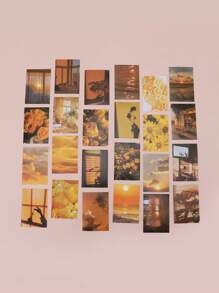 50入組夕陽主題日記材料diy裝飾貼紙 - 黃色 - 查看 4