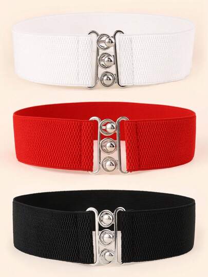 3件套金属扣弹力腰带，女士连衣裙塑形腰带，夏季、秋季、万圣节适用