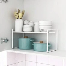 Extendable Shelf For Kitchen Cabinets, Extendable Under Cabinet Shelf, 36-60*21*18cm, White / Black - White - View 4