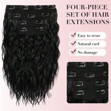 Hair Extension 4pcs Clip In Hair Extension 12" Short Curly Wavy Beige Hair Extension Invisible Lace Weft Female Natural Soft Wig, Halloween - Multicolor - View 4