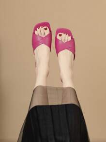 Women's Square Toe Chunky Heels Sandals, Fashion Pink High Heel Sandals For Summer