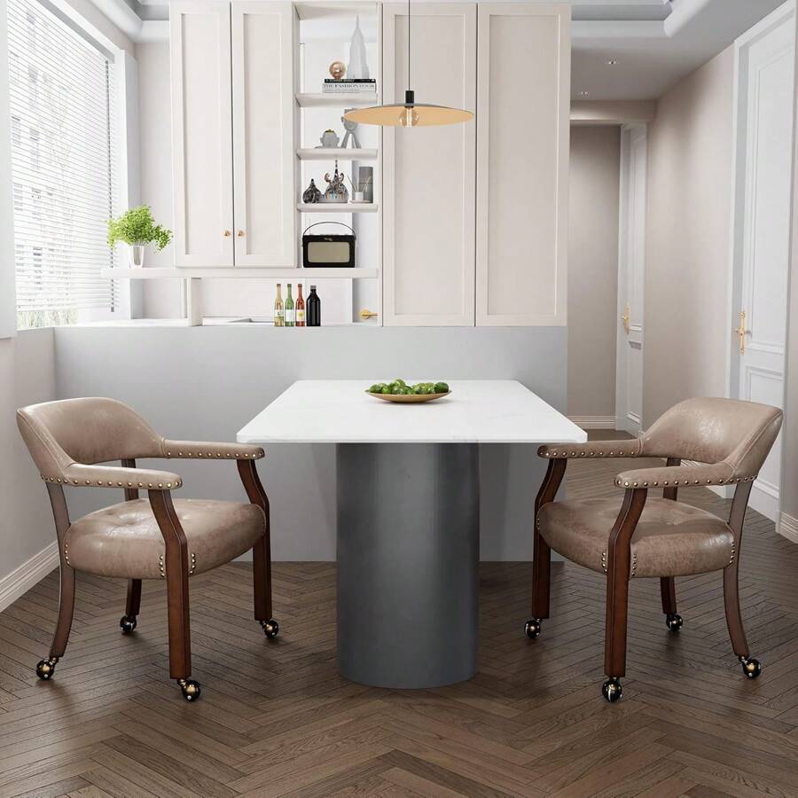 Dining Chair With Casters Set Of 2, Accent Kitchen Table Chairs With ...